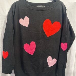 New York & Company Black Sweater with Heart Accents